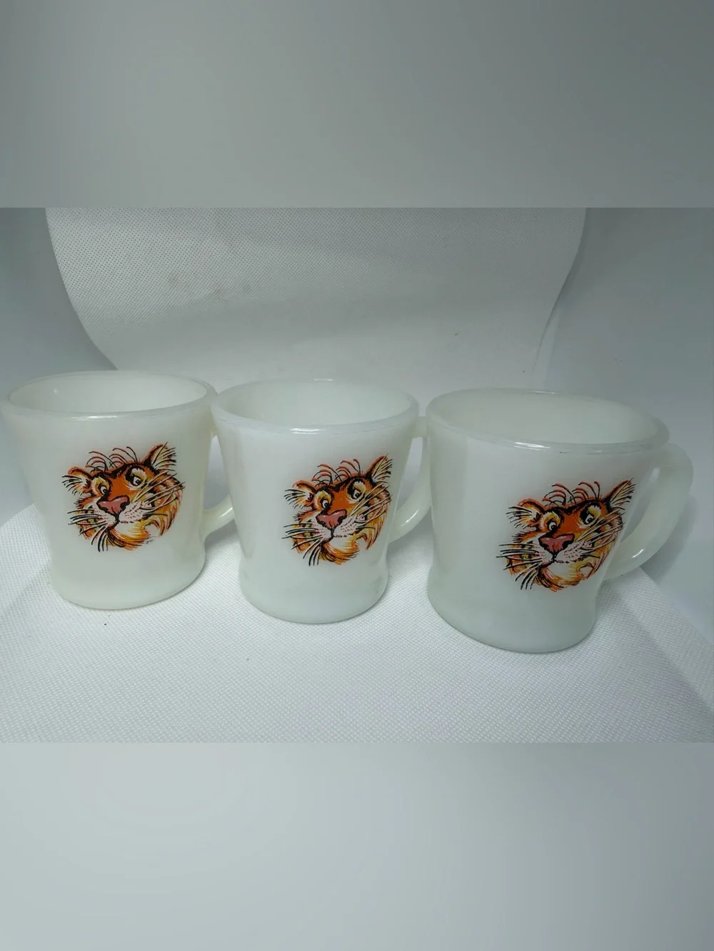 Fire King Milk Glass Anchor Hocking Esso Exxon Promo Tiger Coffee Mug/Cup 3 Mugs